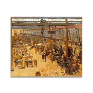 Imagem de Shipyard John Lavery Classic Realist Portrait & War Scene Canvas Art – Irish Art Wall Decor For Home 30 x 36 cm Un Framed