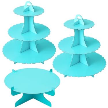 Imagem de Soleebee Conjunto de 3 peças de suporte de bolo, suporte de cupcake de 3 camadas, exibição de bolo redondo de 1 camada, torre de cupcake de sobremesa de papelão para decoração de festa de casamento de