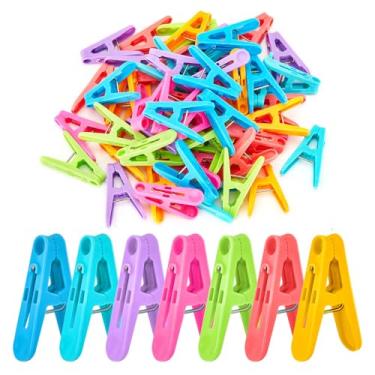 Imagem de 56 peças prendedores de roupa de plástico coloridos pequenos clipes, 7 cores brilhantes para linha de secagem de roupas, mini alfinetes de roupas, varal, artesanato, fotos, papel imagem, clipes de