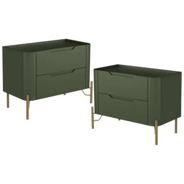 Imagem de Kit 02 Mesas De Cabeceira Orgânica 2 Gavetas Pés Industrial Dourado Bl