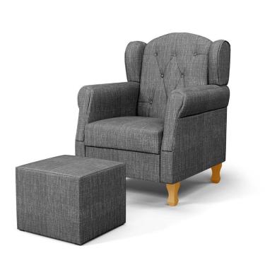 Imagem de Poltrona De Amamentação Pés Madeira E Puff Lucy P04 Linho Cinza Escuro - Mpozenato