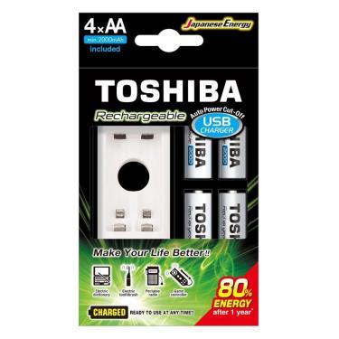 Imagem de Carregador De Pilha Toshiba Com Pilha Recarregável 2000mah 4 Unidades