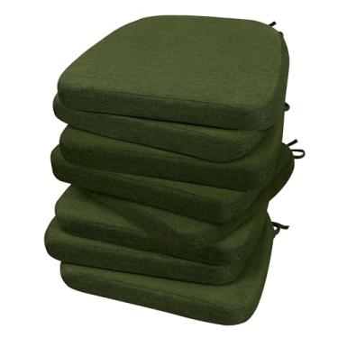 Imagem de AAAAAcessories Almofadas de cadeira em forma de D, almofadas de cadeira de jantar de 5 cm de espessura com laços e removíveis, capa lavável na máquina, 43 x 40 cm, conjunto de 8, verde-oliva escuro