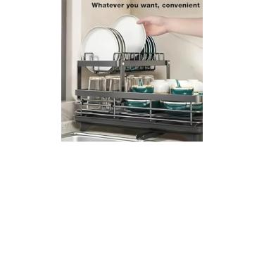 Imagem de Escorredor de Pratos Grande de Aço Carbono com Dois Andares, Adequado para Bancada da Cozinha, O escorredor de louça embutido é uma das peças facilitadoras, já que poupa o trabalho de guardar tudo