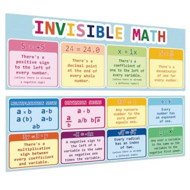 Imagem de Sadoup Cartazes de matemática para sala de aula, decoração de sala de aula de matemática, banner invisível para sala de aula de matemática, 34,3 cm x 99 cm, laminado, 2 peças
