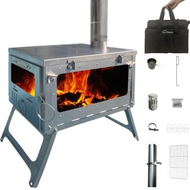 Imagem de DANCHEL OUTDOOR Tsg Plus Portátil Ta1 Grande Fogão De Titânio Para Barraca, Camping A Lenha Dobrável Com Cano Chaminé Enrolável 2,4 M Mochila, Cozinha, 3,6 Kg