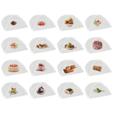 Imagem de Capa grande para alimentos, pacote com 16, barraca de malha para alimentos, 43 x 43 cm, capas de nylon branco, barracas de tela de guarda-chuva pop-up