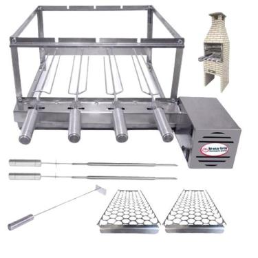 Imagem de Kit COMBO Grill Inox Gira 4 Espetos Especial Para Pré moldadas 55cm Br