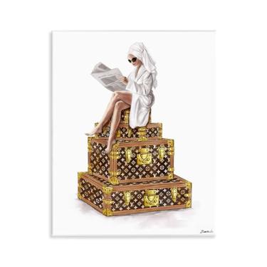 Imagem de Stupell Industries Reading Atop Suitcases Wall Plaque Art Design por Ziwei Li, 14 x 11