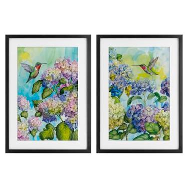 Imagem de Stupell Industries Conjunto de impressão emoldurada preta de beija-flores e hortênsias por Tim Coffey, 23 x 17