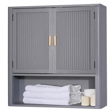 Imagem de AN68 Armário de armazenamento de banheiro – Armário de remédios pré-montado na parede com 2 portas e prateleira fixa, organizador flutuante sobre o vaso sanitário para banheiro, sala de estar, cozinha