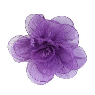 Imagem de Broche grande de flor de rosa de organza exagerada para mulheres elegante tecido floral grandes alfinetes de lapela vestido banquete terno roupas acessórios festa de casamento moda joias 190 mm, 20mm