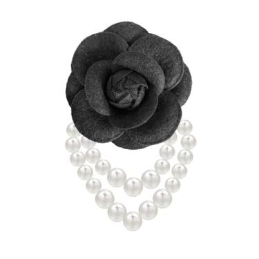 Imagem de WCRAZYE Broche de flor de camélia com borla de pérola para mulheres meninas delicado vintage lã camélia flores grampos de cabelo grampos de cabelo broche de xaile para senhoras presente de festa de