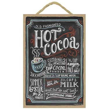 Imagem de Placa de placa de madeira SJT ENTERPRISES, INC. Old Fashioned Hot Cocoa (colorida) 17,78 cm x 26,67 cm com a arte de giz de Ampersand (SJT14812)