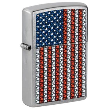 Imagem de Zippo Isqueiro de bolso cromado com design de faixa de chamas spangled