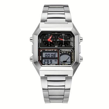 Imagem de Relógio Digital Masculino Design Clássico Duplo Display Em Aço Inoxidável 3atm Prata