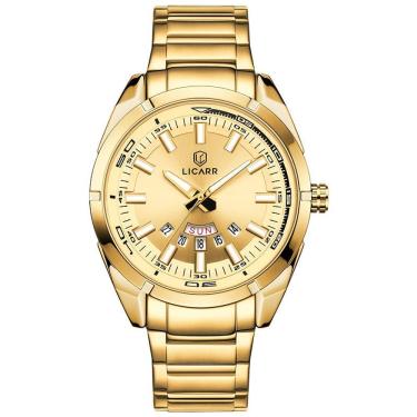 Imagem de Relógio Masculino Movimento Analógico Quartzo Em Aço Inoxidável à Prova D'água Dourado