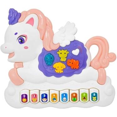 Imagem de Piano Teclado Musical Bebê Brinquedo Infantil Divertido Som De Animais Bichos Unicórnio Com Certificação INMETRO