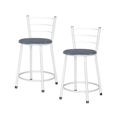 Imagem de Jogo 2 Banqueta Baixa Ratan Branca Retro - Lamar Design, Azul