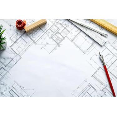 Imagem de Quadro Decorativo com Estampa Flat Lay Architectural Project Different Tools 40 x 40 Papel 1 unidade