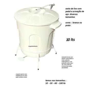 Imagem de lixeira de pedal 10 litros branca armação de aço - JAGUAR