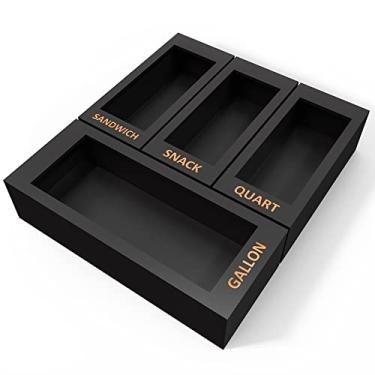 Imagem de Organizador de armazenamento de saco ziplock de bambu para gaveta de cozinha, 4 organizadores de sacos de armazenamento separados de alimentos, 30,4 x 35,5 cm Organizador de baggie para todas as marcas, lanches, sanduíches e litros Bolsas deslizantes pretas