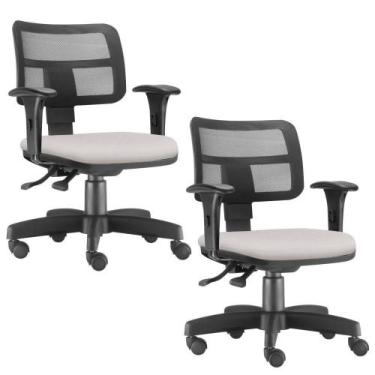 Imagem de Kit 02 Cadeiras Giratória Zip Executiva Ergonômica Escritório Linho Be