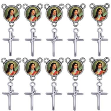 Imagem de Crucifixo + Entremeio Santa Teresinha 40 Peças para terço - Tudo Em Me