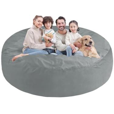 Imagem de SIMFLAG Cadeira para pufe de 2 m, cadeiras grandes com espuma de memória, sofá fofo com capa de veludo holandês, cadeiras redondas para sala de estar, sala de jogos - cinza claro