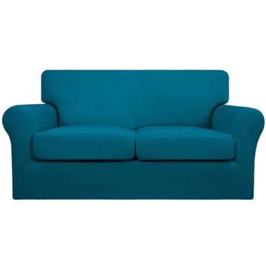 Imagem de Capa de sofá, elástica e fácil de usar para Loveseat, azul pavão - Eas