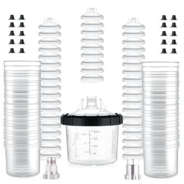 Imagem de AEROPRO Ferramentas de revestimento de copos de tinta descartáveis e sistema de tampa, pacote com 50 kit de 170 g (200 ml) para pistola de pulverização - 50 forros de copo, 50 tampas com filtro, 1