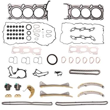 Imagem de Conjunto de junta de cabeça e kit de corrente de distribuição do motor compatível com Hyundai Azera/Santa Fe, compatível com Genesis G70/G80/G90, compatível com Kia Cadenza/K900 3.3L 3.8L, corrente de