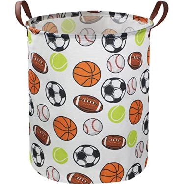 Imagem de Sanjiaofen Cesto de lavanderia infantil, cesto de roupa de basquete cestas dobráveis de armazenamento de bebê para decoração de quarto de meninos, cesto de berçário, quarto, organizador de brinquedos, (bola)..