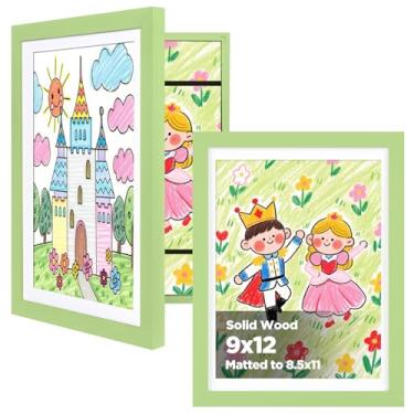 Imagem de KINLINK Conjunto de 2 molduras de arte para crianças, 22 x 30,5 cm, molduras de madeira maciça, com abertura frontal de acrílico, comporta 150 imagens, moldura de arte para crianças, com tapete ou sem