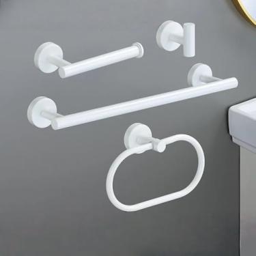 Imagem de Conjunto de acessórios para banheiro em ouro branco, barra de toalha de aço inoxidável 304, porta-papel higiênico, gancho para roupão, conjunto de 4 peças B