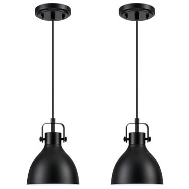 Imagem de 1 luminária ilha de cozinha pendurada 16,5 cm tambor de metal 2 unidades de luminária de teto pendente industrial, acabamento preto para pia bar sala de jantar corredor entrada corredor