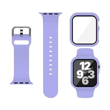 Imagem de XFEN Pulseira esportiva de silicone tamanho M/G com protetor de tela para Apple Watch série 10 de 46 mm - roxo lavanda