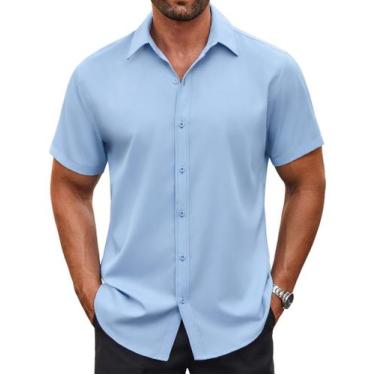 Imagem de Camisa casual COOFANDY de manga curta com botões para homens, azul