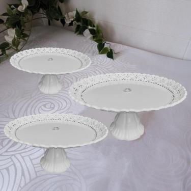 Imagem de Conjunto de bandejas com base alta, 3 bandejas redondas de 21 cm/24 cm