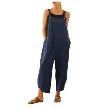 Imagem de Macacão Xunger Vintage Bib Overalls feminino de algodão azul