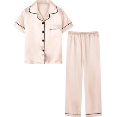 Imagem de Conjunto de pijamas Umeyda Girls Satin Sleepover 4-5T rosa champanhe