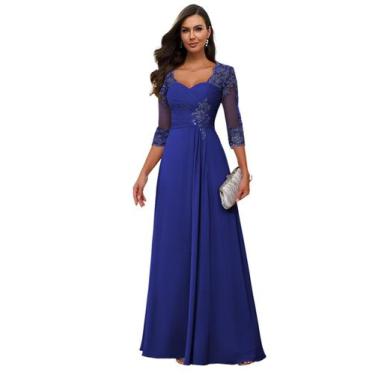 Imagem de Vestido: Loyeloy, renda, mãe da noiva, chiffon, azul royal