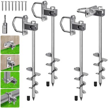 Imagem de BeneLabel Erdanker Âncora de chão, estacas de parafuso para trampolim de 50 cm Estacas de barraca de amendoim 7,2 cm espiral 4 tempestades de vento espigão de estrutura de escalada para balanço