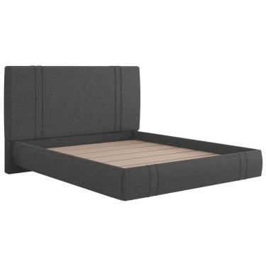 Imagem de Cama Queen Flutuante Com Cabeceira 160cm Astra S04 Linho Preto - Lyam Decor