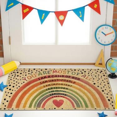 Imagem de HATARU Tapete de porta de boas-vindas tapete arco-íris para entrada interna ao ar livre capacho frontal antiderrapante para presentes de inauguração de casa família tapete rústico decoração de casa 43