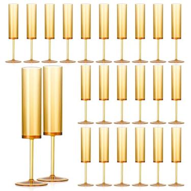 Imagem de 24 peças taças de champanhe âmbar de plástico 153 g taças de champanhe acrílicas taças de champanhe mimosa vidro colorido copo de vinho brilhante reutilizável âmbar brinde copos para casamentos