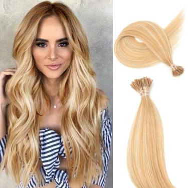 Imagem de Boymia Extensões de cabelo humano I Tip 40,6 cm #27-613 Honey Golden Highlights Confortável Desgaste Invisível e Natural Cold Fusion 50 fios Real Human Itip Keratin Hair Extensions