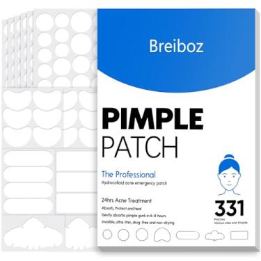 Imagem de Breiboz Day and Night Acne Pimple Patches for Face Invisble Spot Patches for Covering Zits and Blemishes with Tea Tree, Salicylic Acid & Cica Oil-280 Patches,5 Size,2 Thickness