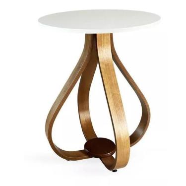 Imagem de Mesa Lateral Canto Cebola Laqueada Base Madeira Laminada Branca - JID 