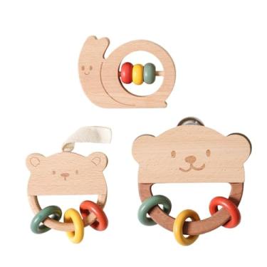 Imagem de Fenteer Conjunto de chocalhos de madeira, brinquedo de madeira, instrumento musical de desenvolvimento, brinquedos musicais, chocalho de contas para